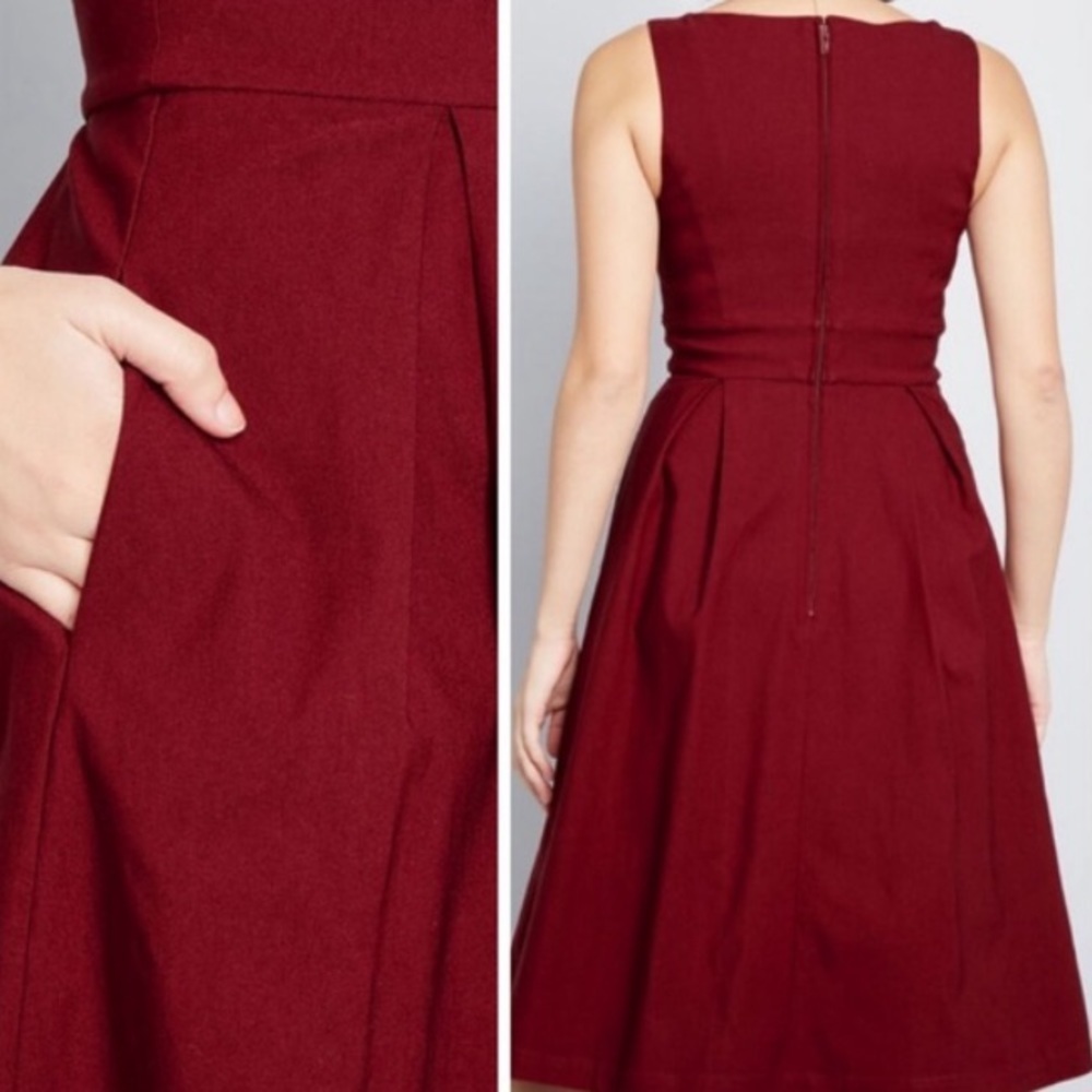 Modcloth Always Polished burgundy fit flare dress - Picture 2 of 5